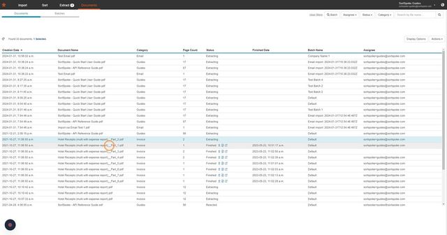 Step 4 - Click a row of a Finished document (row will turn blue when selected)