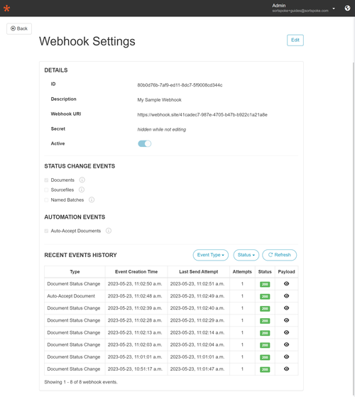 Webhook history Webhook history