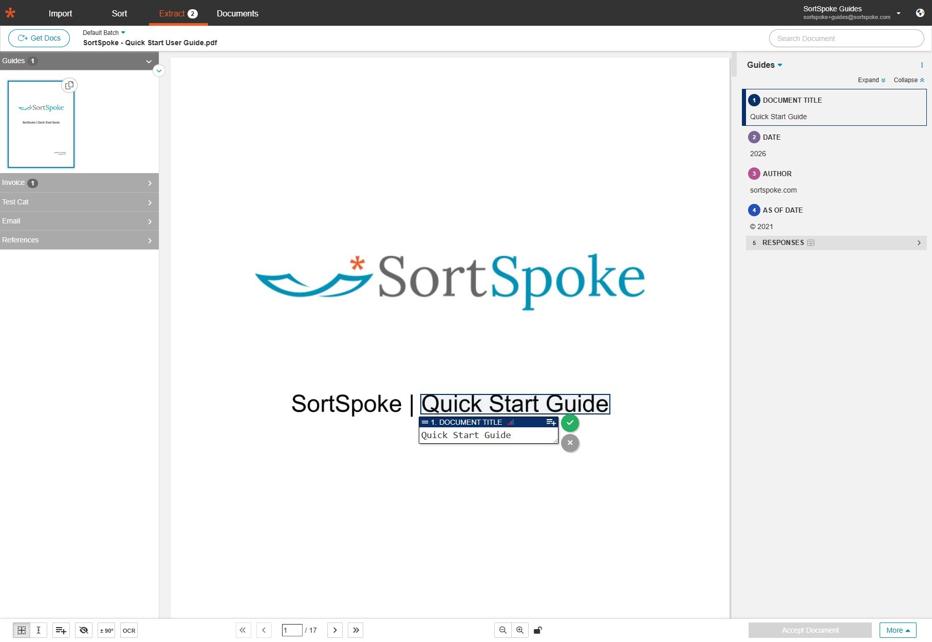 Step 10 - View sorted documents in the Extract tab